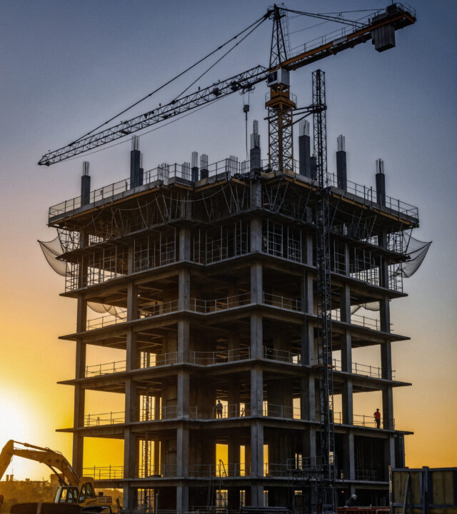 construction high rise building sunset