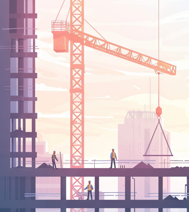 digital illustration construction site with crane building background